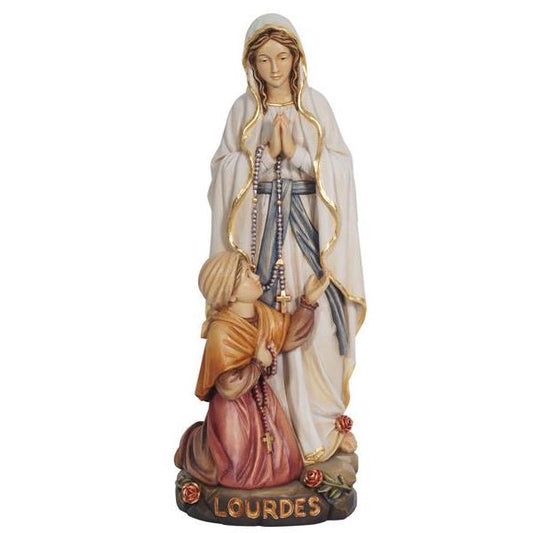 Our Lady of Lourdes with Bernadette Painted Wood Statue - 24 Inches