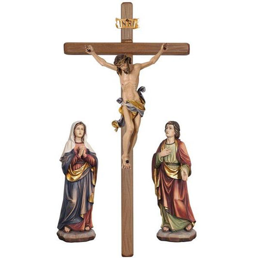 Crucifixion group Leonardo cross standing Painted Wood Statue - 24"49 Inches