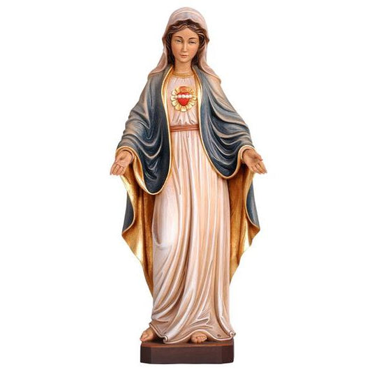 Sacred Heart of Mary Painted Wood Statue - 5.5 Inches