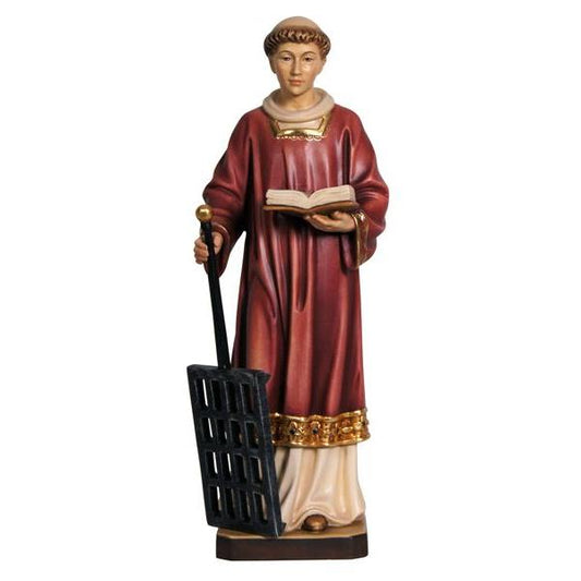 St. Laurence with Gridiron & Book Painted Wood Statue - 6.5 Inches