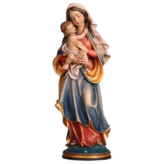 Madonna of Peace Holding Baby Jesus Painted Wood Statue- 6 Inches