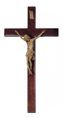 The Divine Journey Through Walnut: Simulated Hand-Carved Corpus Resting on the Beveled Cross of Spiritual Awakening