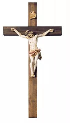 Deluxe Beveled Walnut Cross with Fontanini Hand-Painted Corpus – A Magnificent Work of Divine Art