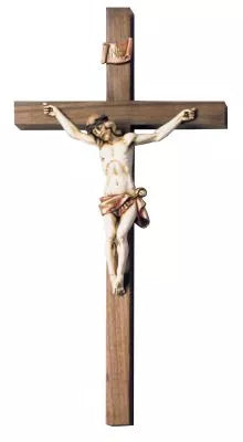 Handcrafted Block Cross in Walnut with Fontanini Corpus – A Deluxe Devotional Masterpiece