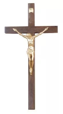 The Radiant Hope Walnut Cross with Gold Sprayed Corpus for Spiritual Healing and Divine Comfort