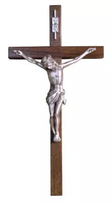 The Silver Glory Walnut Cross with Silver Plated Corpus for Offering Divine Mercy and Spiritual Care