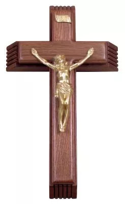 The Healing Touch Walnut Cross with Gold Corpus for Ministering to the Sick and Offering Spiritual Comfort