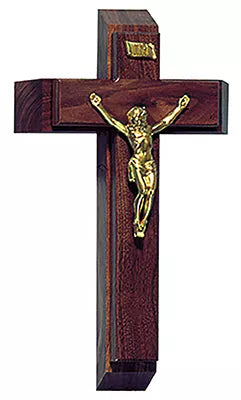 The Holy Mercy Walnut Cross with Gold Sprayed Corpus for Providing Spiritual Healing and Comfort