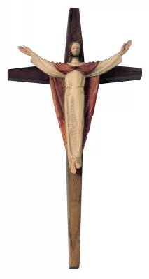 Deluxe Walnut Cross with Demetz Risen Christ – A Contemporary Tribute to the Resurrection