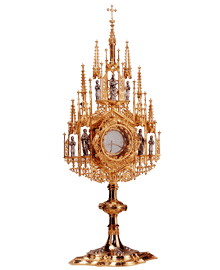 Gothic Style Monstrance | 27-1/2"| Combination Silver & Gold Plate Finish