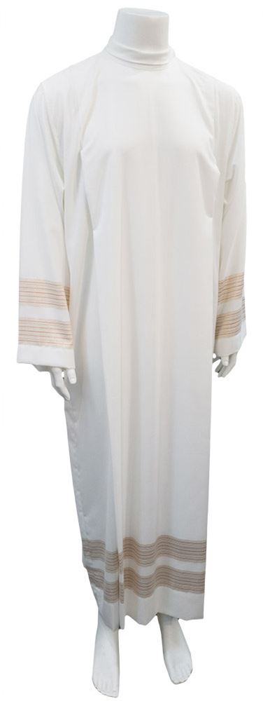 Classic White Alb with Metallic Double Bands – Traditional Liturgical Vestment for Clergy and Altar Servers - X-Large