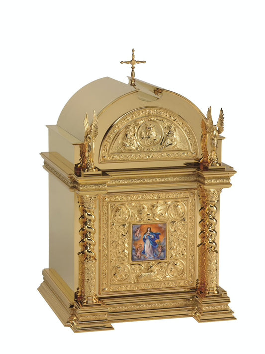 Tabernacle | Gold plated renaissance style with intricate features | Fire enameled Immaculate Conception