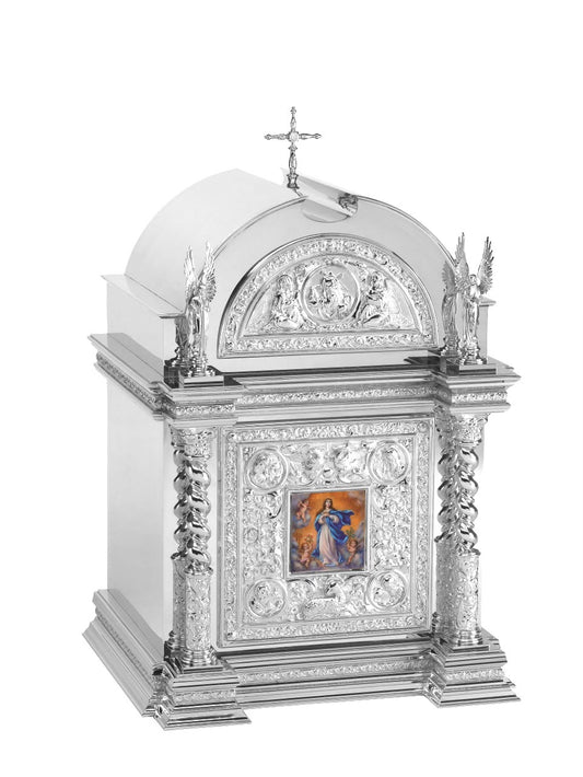 Tabernacle | Silver plated renaissance style with intricate features | Fire enameled Immaculate Conception